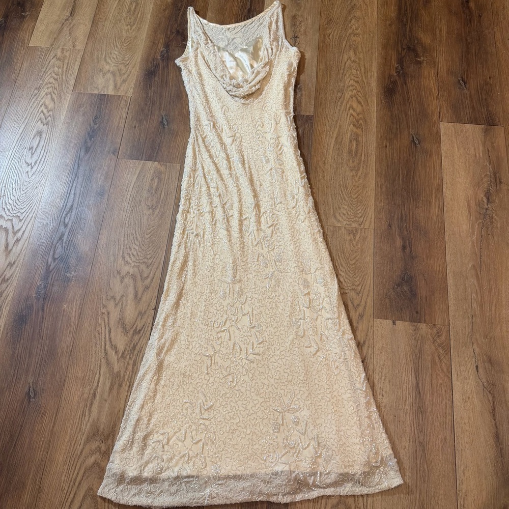 Vintage 100% Silk Beaded Dress Vintage Beaded Dress Vintage Wedding Dress Prom - Picture 7 of 17